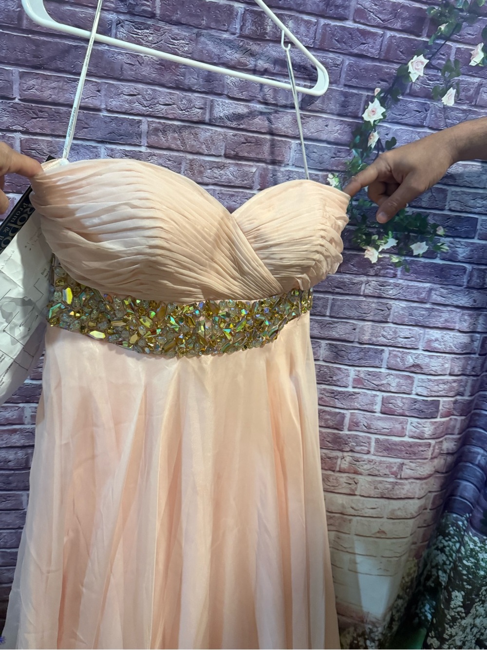 Rosewater Strapless Prom Gown with Jeweled Waistband size 16 new tags but faults